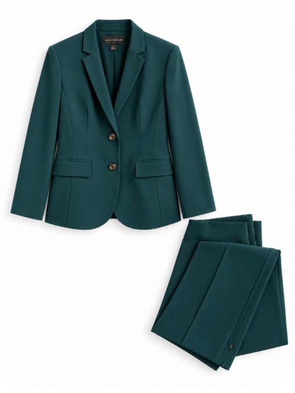 Ann Taylor Deep Slate Green Fluid Crepe Suit Blazer 14 Pants 16